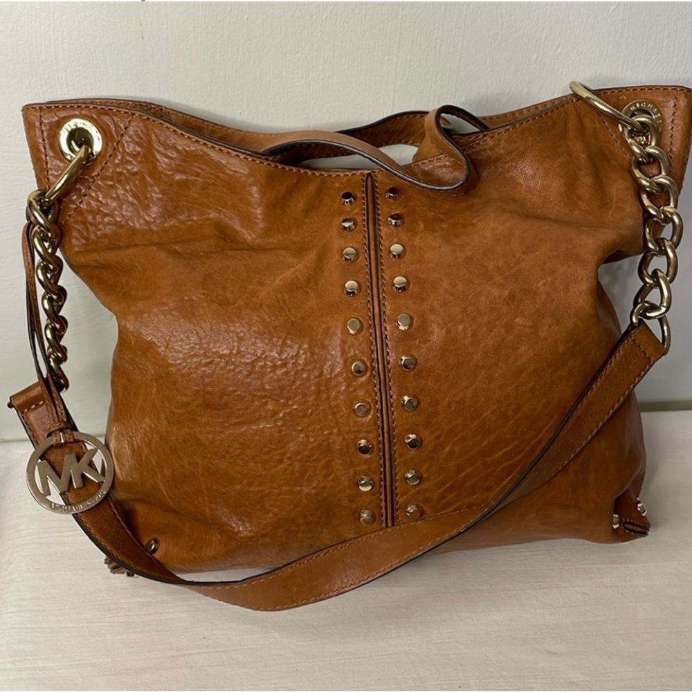Michael Kors Tan Leather Shoulder Bag with Gold Accents